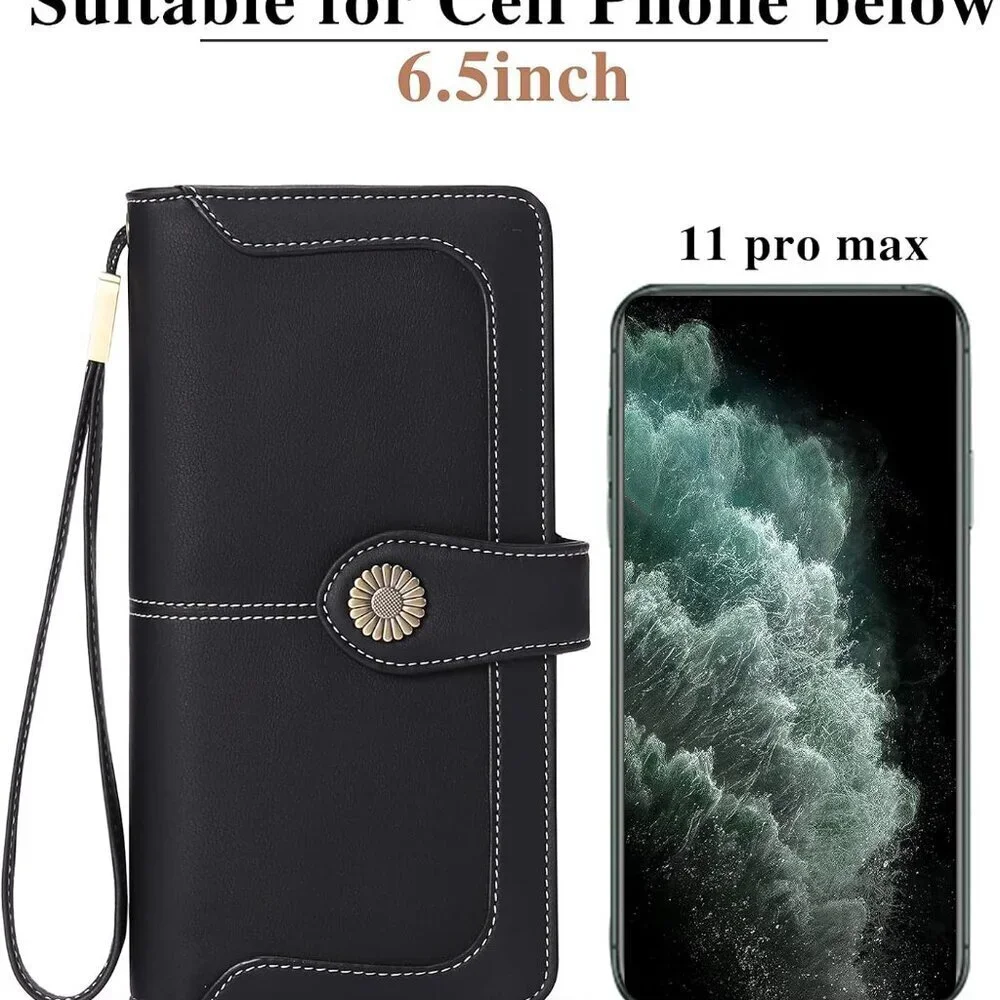Women Leather Wallet RFID Blocking Bifold Large Capacity Zipper Coin Pocket